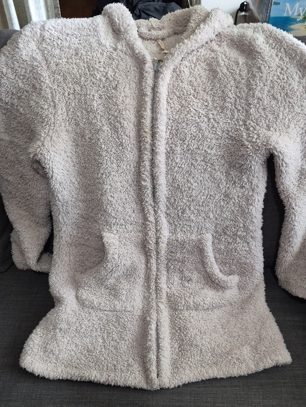 La SENZA Plush Zip-Up Hooded Jacket in Light Beige
